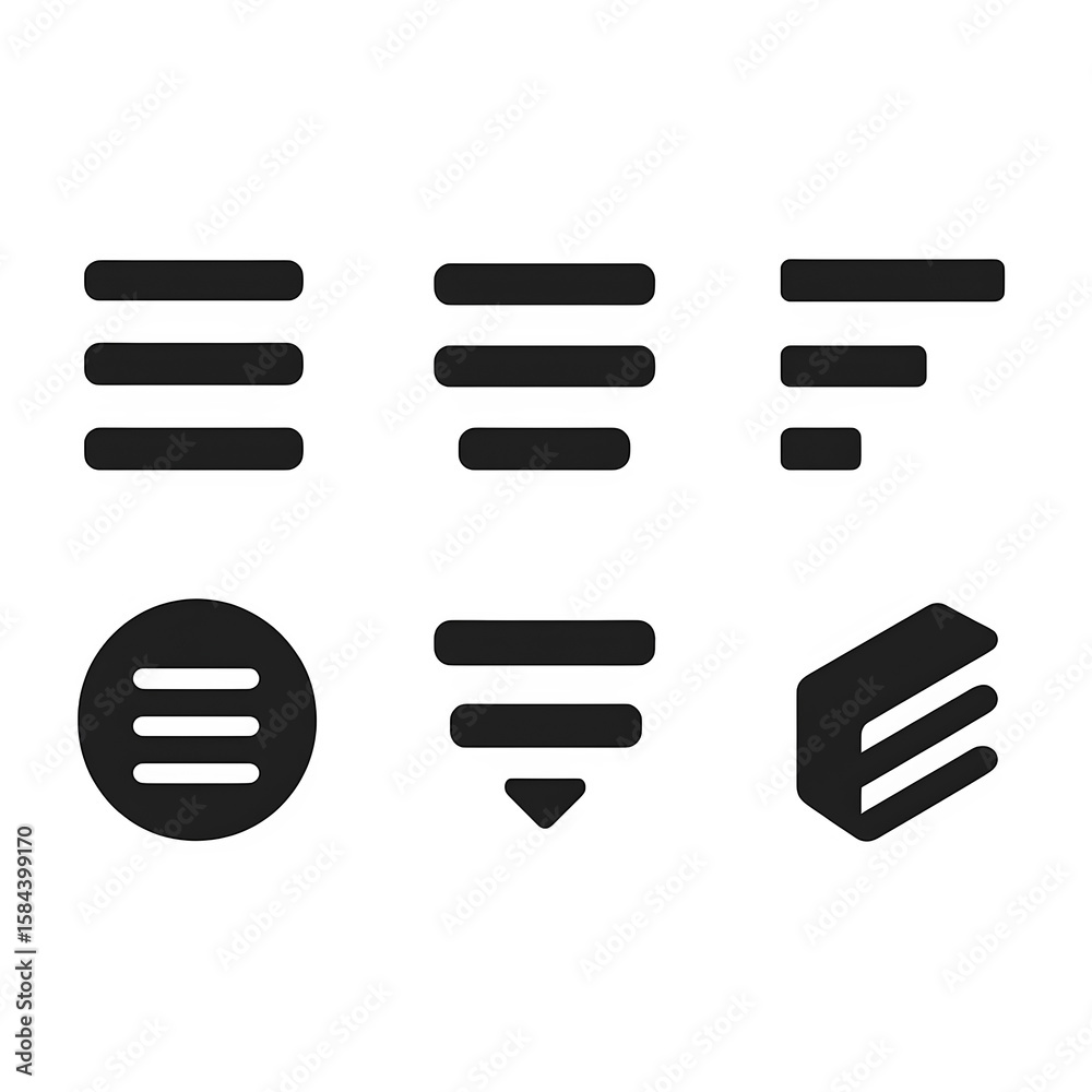 Obraz premium Flat black Menu Options Pictogram Icon Set with Silhouette Signs and Symbols for Navigation Design.