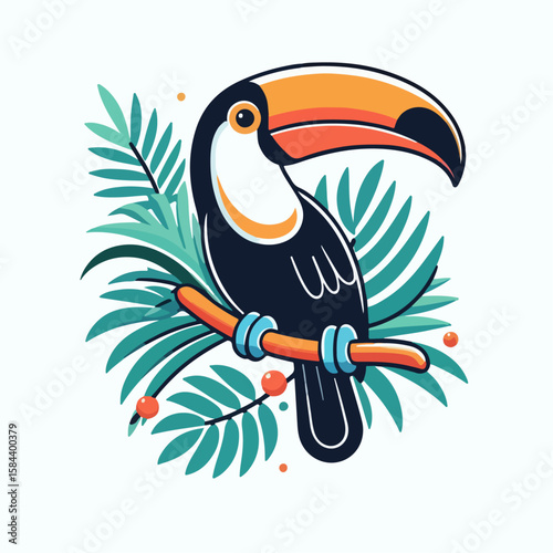 vector illustration of tropical toucan bird on white background