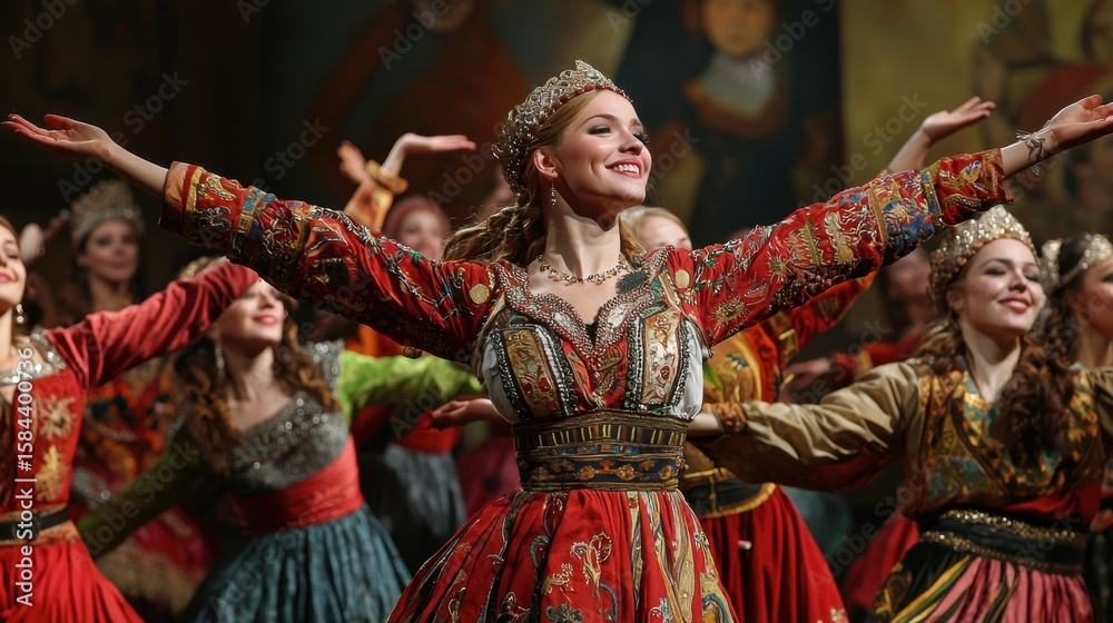 Naklejka premium Majestic Performance of Traditional Dance with Colorful Costumes