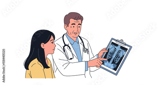 Doctor Explaining Chest Xray to Patient Medical Consultation Illustration.