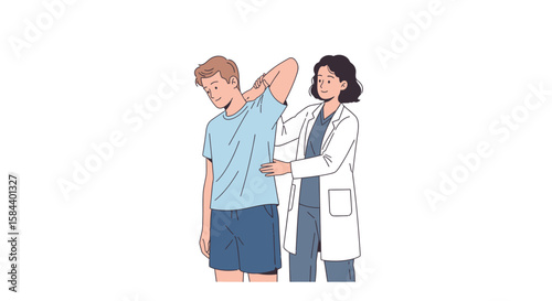 Doctor Examining Patients Shoulder in Clinic Medical Consultation Illustration.