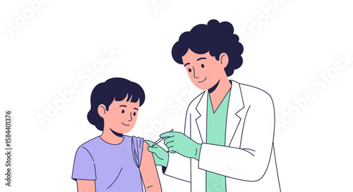 Doctor Giving Vaccine Injection to Young Patient with Short Dark Hair.