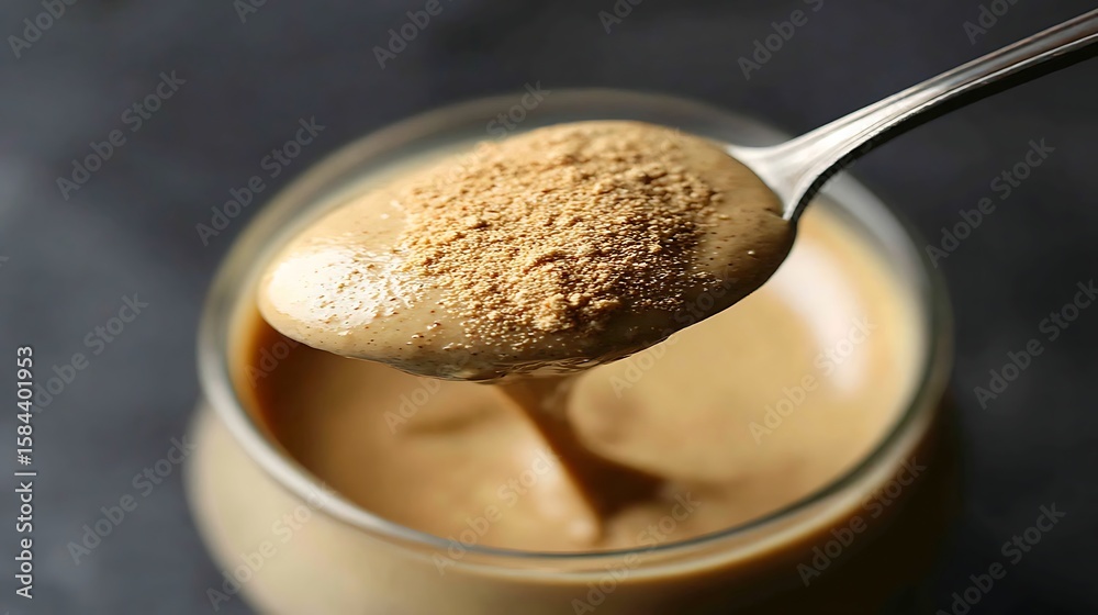 Fototapeta premium Tahini Spoon with Closeup, and Dark Background.