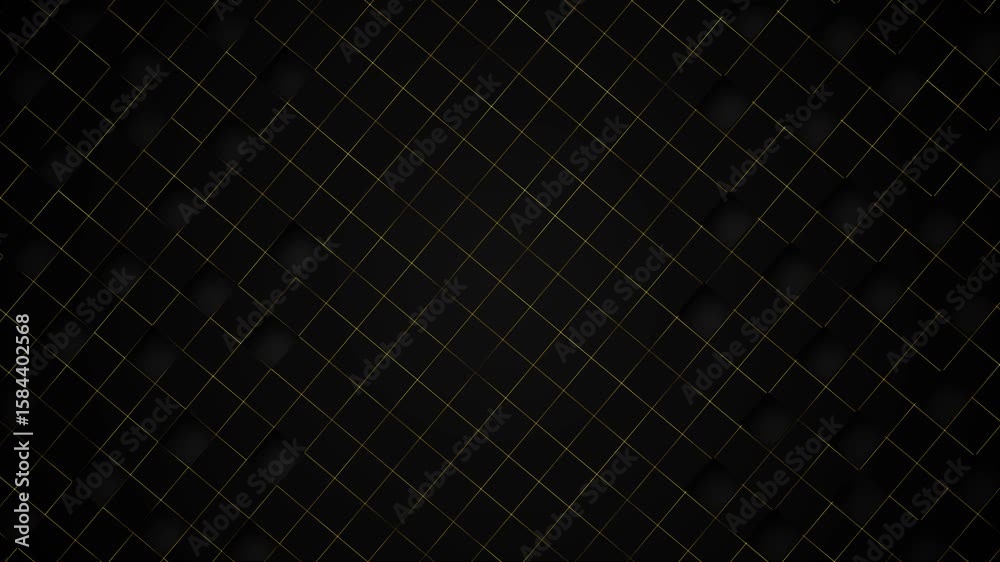 Abstract triangular background. Elegant luxury. metallic stripes Glossy look Golden square frame shiny gold particles effect. triangles golden isometric grid animation, presentation, placement 3D 4K