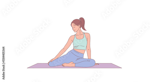Young Woman in Yoga Pose on Purple Mat.