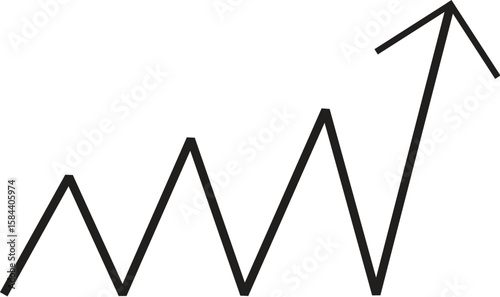 A sharp black zigzag arrow pointing upward, representing business or financial growth.