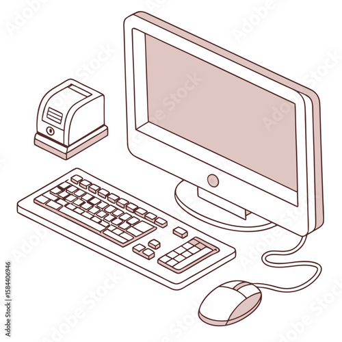 Isometric computer workstation illustration