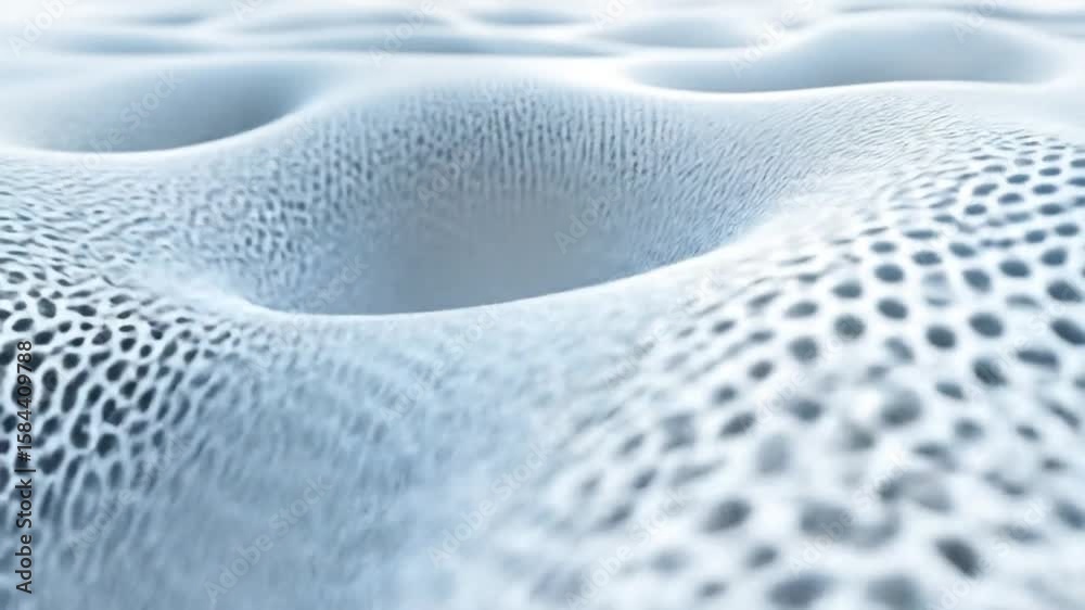Macro view of a porous undulating surface with rounded shapes and irregular openings