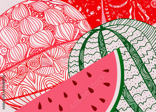 Watermelon and Fruit Pattern Illustration with Vibrant Colors for Creative Projects, Design Websites, Summer Promotions, and Food Blogs  
