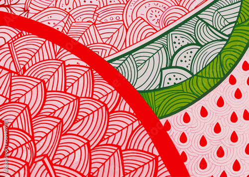 Colorful Watermelon Slice Patterns in Geometric Design for Art Blogs, Craft Websites, Graphic Design Projects, and Educational Materials  