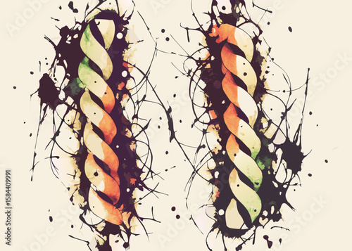 Abstract Twisted Stripes with Colorful Splashes on Neutral Background for Graphic Design, Digital Projects, Artistic Blogs, and Creative Content  