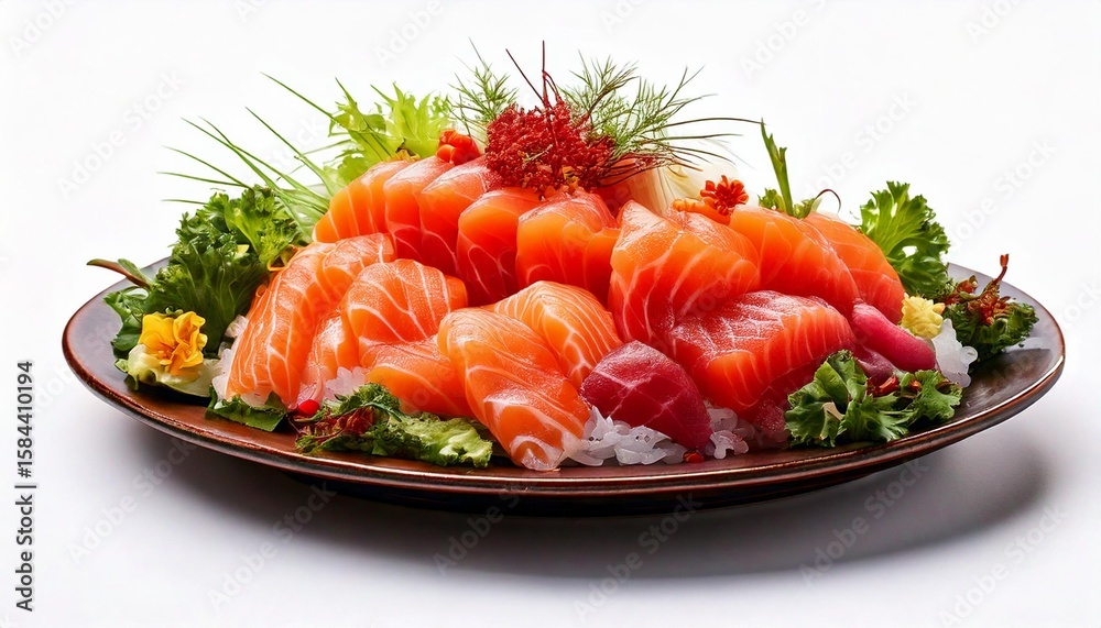 sashimi slice on plate with ice at wood table tray sashimi slice on plate with ice at wood table tray