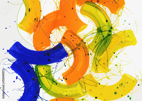Abstract Colorful Brush Strokes in Blue, Orange, Green, and Yellow for Creative Blogs, Art Websites, Modern Design, Educational Materials, and Inspirational Content  
