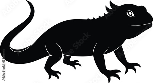 Black Outline of a Tuatara Lizard Walking with Spines