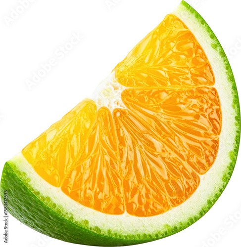 Juicy orange citrus segment vibrant yellow flesh green rind