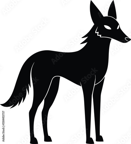 Black Vector of a Maned Wolf Standing with Long Legs