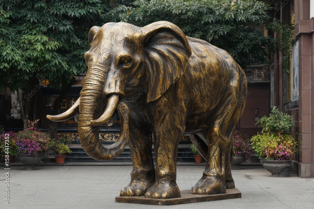 Fototapeta premium Background decoration featuring elephant sculptures