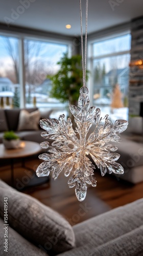 Clear snowflake decor in modern home