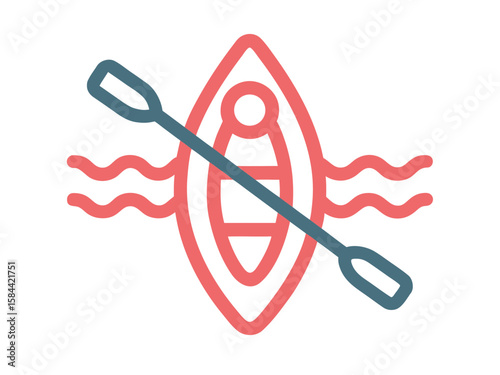 Kayak and Paddle Icon on Water Simple Vector Illustration