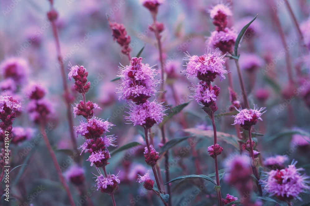 blossoms in shades of pink and purple in a summer field