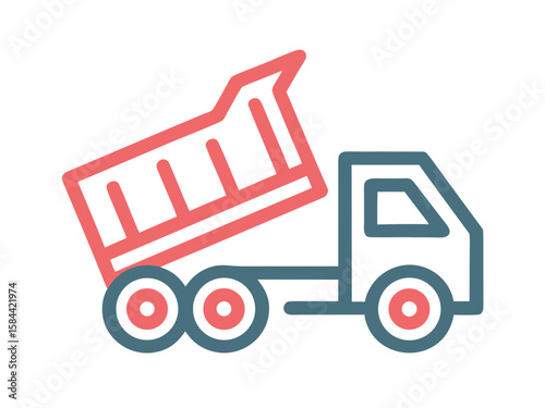 Simple Dump Truck Icon Illustration in Red and Blue Colors