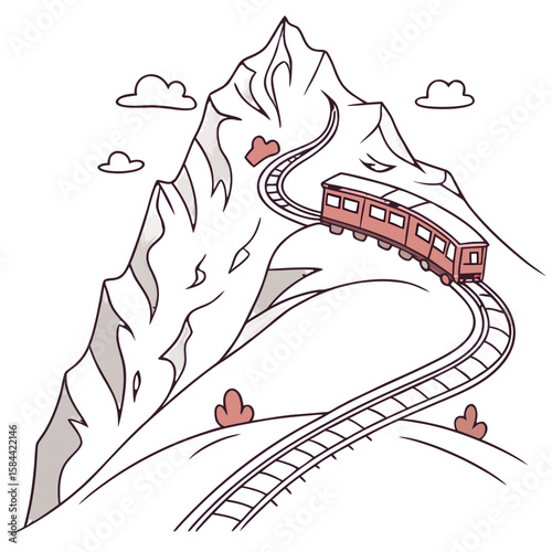 Cute Jungfrau Mountain with Cogwheel Train and Snowy Peak. Perfect for: Christmas, Swiss tourism season, winter holidays
