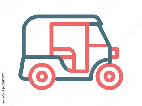 Auto Rickshaw Icon Illustration in Blue and Coral Colors