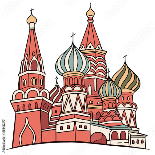 Cute Kremlin Illustration with Colorful Onion Domes, No Background. Perfect for: Russia Day, Orthodox Christmas, Moscow winter events