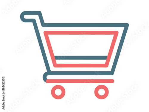 Shopping cart icon with red and blue outline design