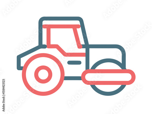 Road Roller Icon in Outline Style with Pink and Blue