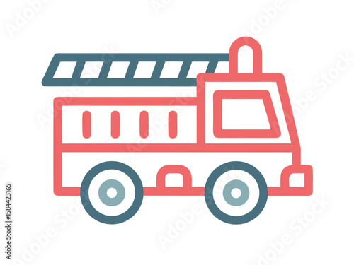 Fire Truck Icon Illustration with Ladder and Siren Light