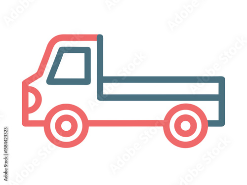 Minimalist Pickup Truck Illustration with Red and Blue Outline