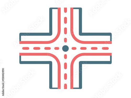 Simple Intersection Icon with Four Roads and a Central Point