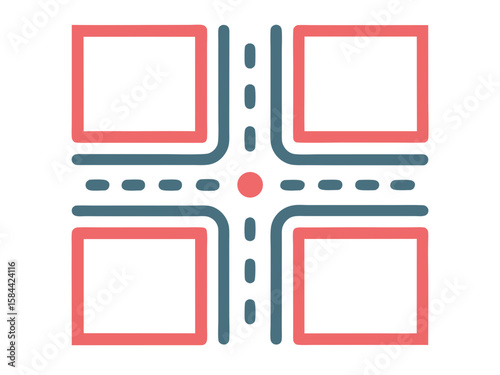 Simple Icon of City Block Intersection with Roads and Buildings