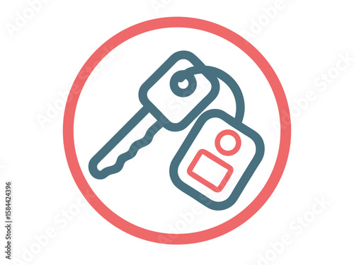 Car Key Icon with Key Fob in a Circle Outline