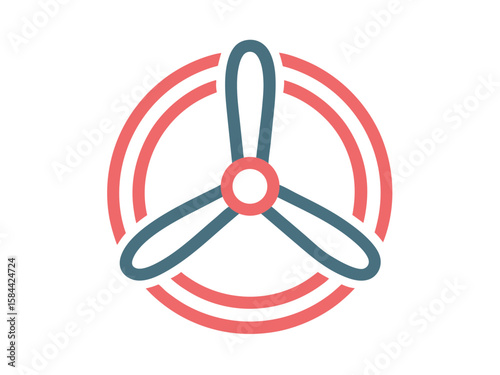 Minimalist Airplane Propeller Icon in Red and Blue