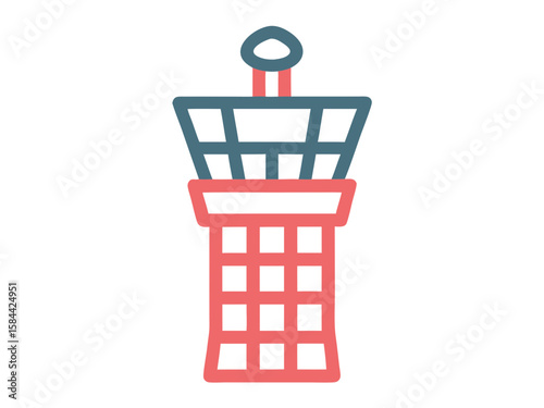 Airport control tower icon in blue and coral color scheme