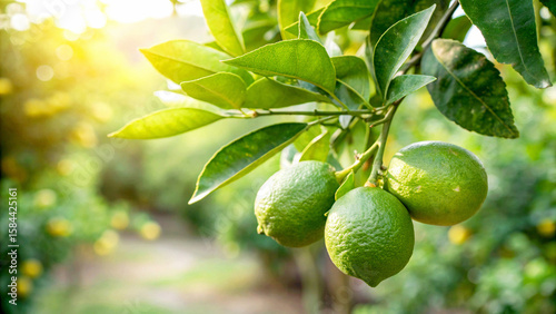 Wallpaper Mural Green Lemon tree in garden, Green Lemon hanging on tree in natural warm sunlight background Torontodigital.ca