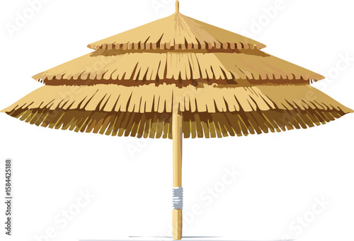 vector straw beach umbrella isolated on transparent background, tropical thatched beach umbrella, cutout png.sunbeam, relaxation, illustration, outdoors, sunshade, vector, beach, summer, advertising, 