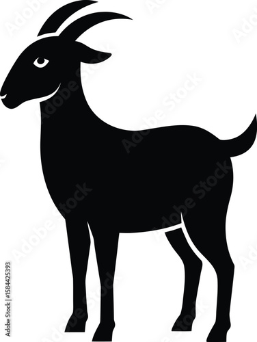 Standing Goat Silhouette with Horns and Legs Visible