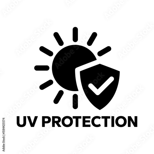 UV protection icon set. UV radiation icon. Ultraviolet symbol. Sun uv protection icons. Sunscreen spf logo. UPF sun protection label product. Skincare illustration, sign for cosmetics packaging.