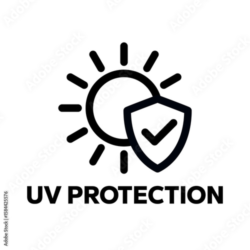 UV protection icon set. UV radiation icon. Ultraviolet symbol. Sun uv protection icons. Sunscreen spf logo. UPF sun protection label product. Skincare illustration, sign for cosmetics packaging.