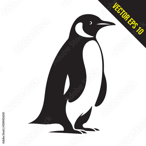 Silhouette penguin standing graphic animal black and white vector illustration