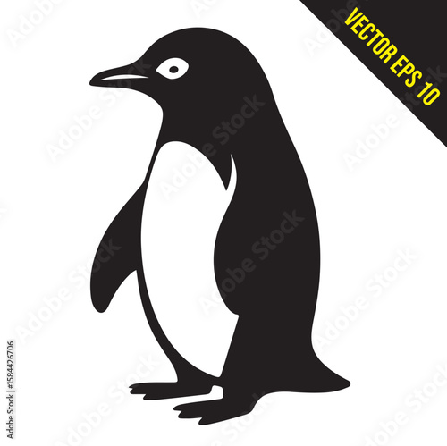 Silhouette penguin standing graphic animal black and white vector illustration