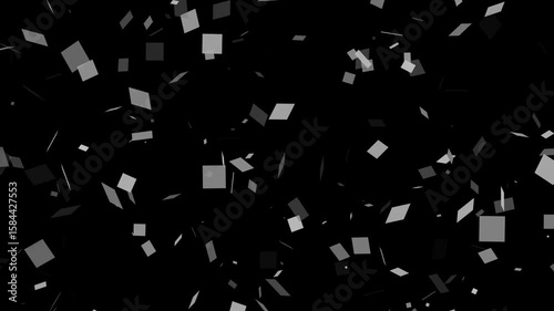 Falling shiny white or silver confetti isolated on transparent video black background. Bright festive tinsel color.