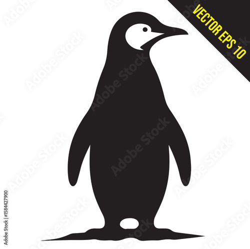 Silhouette penguin standing graphic animal black and white vector illustration