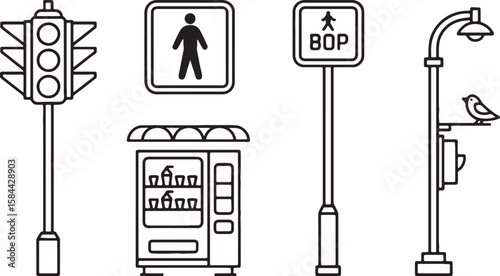 City Street Signs and Traffic Lights Illustration