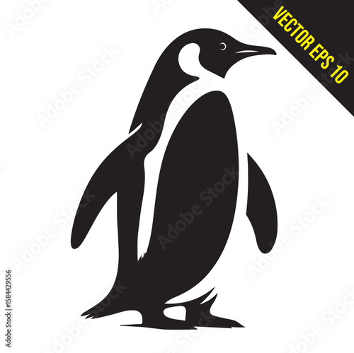 Silhouette penguin standing graphic animal black and white vector illustration