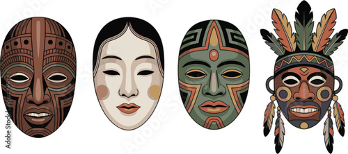 Tribal masks cultural adornments diverse representations African mask Japanese mask