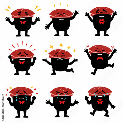 Set of Distressed Cartoon Characters Expressing Headache, Pain, and Sorrow.